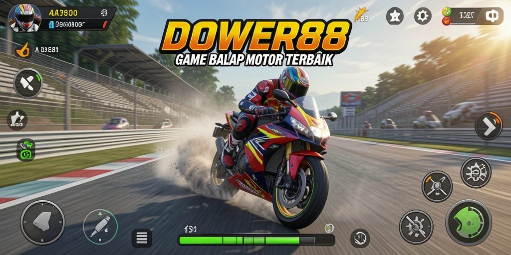 Tampilan gameplay DOWER88 dengan aksi balapan motor yang mendebarkan.