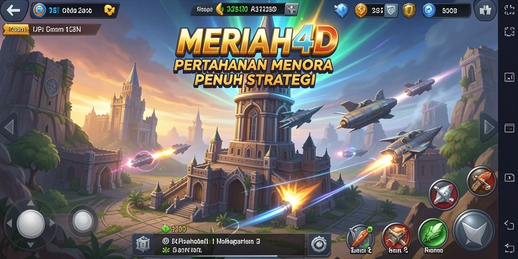 Tampilan gameplay MERIAH4D menampilkan strategi menara yang menegangkan.