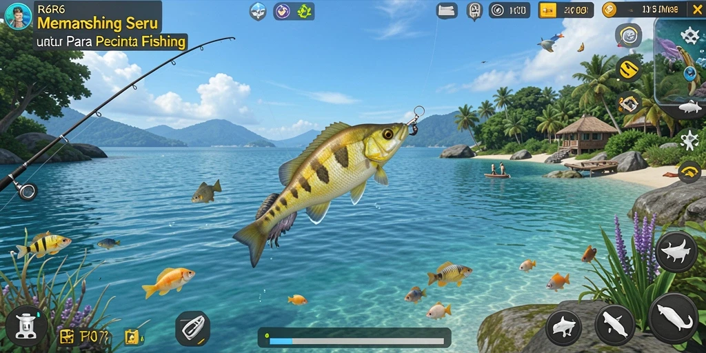 Tampilan gameplay R6R6 yang menampilkan suasana memancing yang memukau.