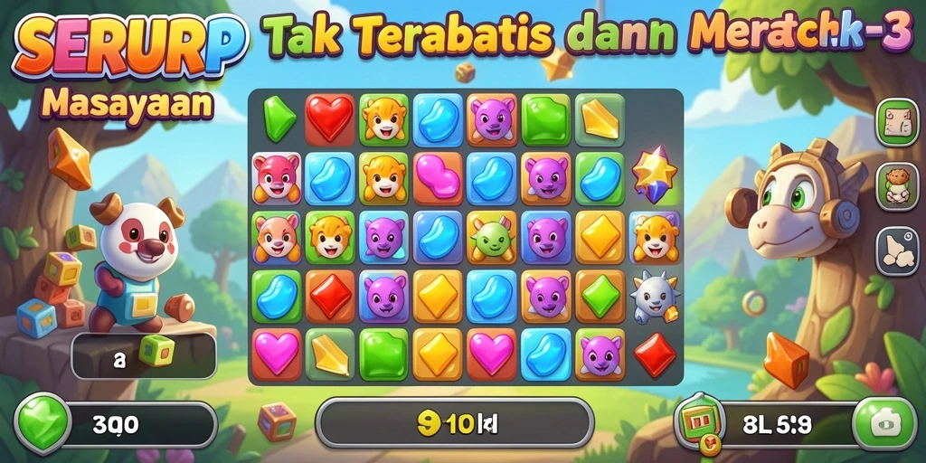 Tampilan seru gameplay <strong>SERURP</strong> dengan tantangan Match-3 yang menarik.